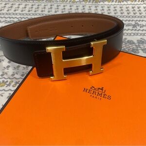 Hermes Black and Gold Belt